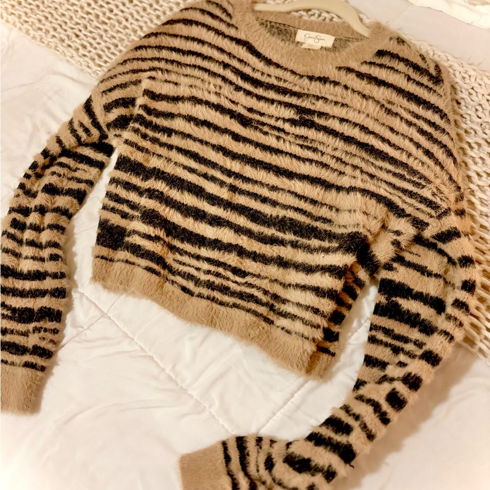Tiger Animal Stripe Sherpa Sweater Jessica Simpson
